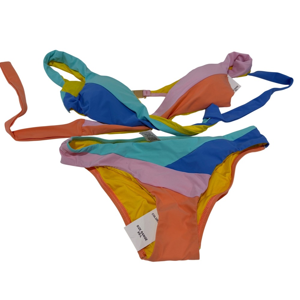 Nanette Lepore Colorblock Bikini Set Multicolor Swimsuit NL8T193 Small NEW